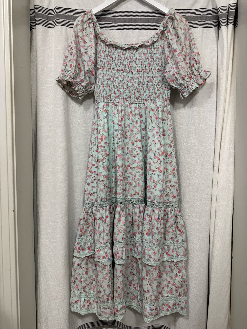 Loveshack Fancy x Target, Smocked bodice, Ruffle tiered skirt dress sz XS